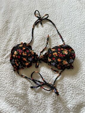Black Floral Tie-Back Bikini Top